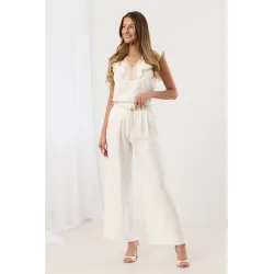 Szerokie spodnie palazzo z plecionym paskiem