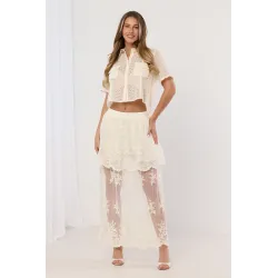 Spódnica maxi z haftowanego tiulu z halką