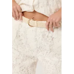 Koronkowy komplet z koszulą z perłowymi guzikami i spodniami