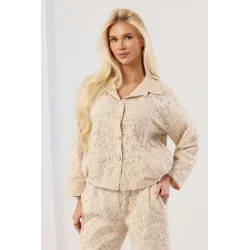 Koronkowy komplet z koszulą z perłowymi guzikami i spodniami