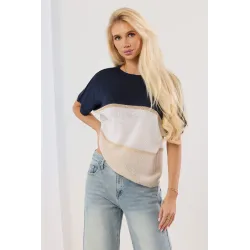Sweter z metaliczną nitką i krótkim rękawem