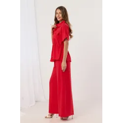 Komplet z koszulą z wiązaniem w talii i szerokimi spodniami