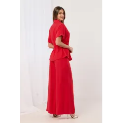 Komplet z koszulą z wiązaniem w talii i szerokimi spodniami