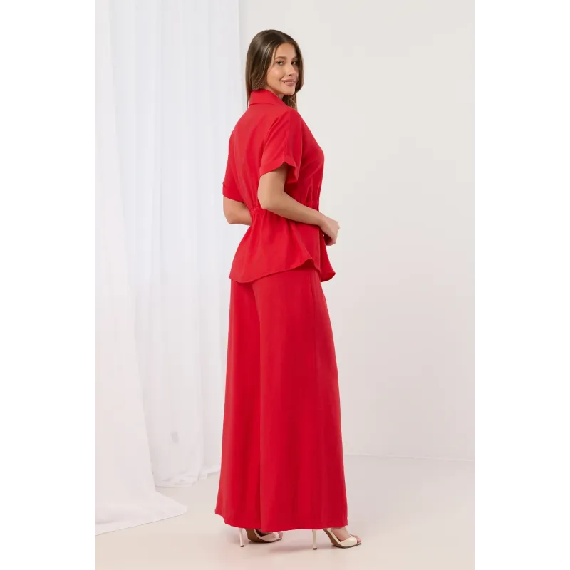 Komplet z koszulą z wiązaniem w talii i szerokimi spodniami