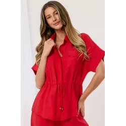 Komplet z koszulą z wiązaniem w talii i szerokimi spodniami