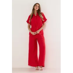 Komplet z koszulą z wiązaniem w talii i szerokimi spodniami