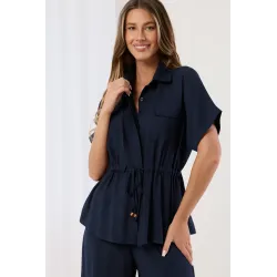 Komplet z koszulą z wiązaniem w talii i szerokimi spodniami