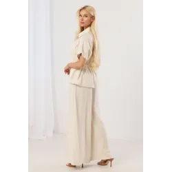 Komplet z koszulą z wiązaniem w talii i szerokimi spodniami