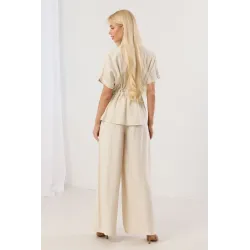 Komplet z koszulą z wiązaniem w talii i szerokimi spodniami