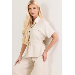 Komplet z koszulą z wiązaniem w talii i szerokimi spodniami