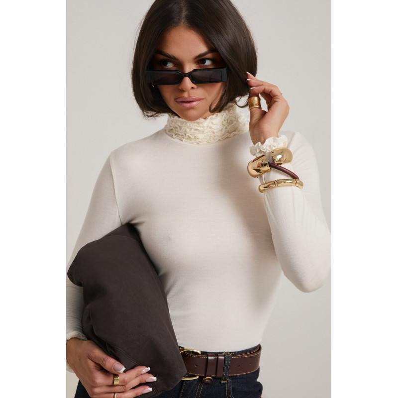 BLUZKA Z ELASTYCZNEJ DZIANINY Z FAKTUROWANYM GOLFEM