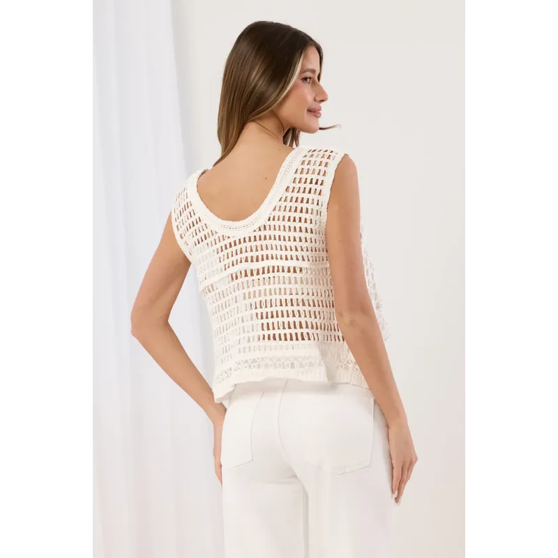 Ażurowy crop top z cekinami i splotem szydełkowym
