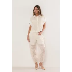 Komplet boho z haftem z koszulą i spódnicą midi