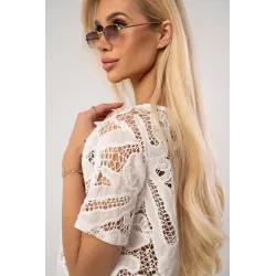 Ażurowy komplet boho z bluzką i spodniami o kwiatowym wzorze