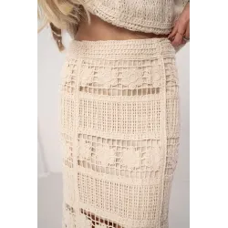 Ażurowy komplet boho z bluzką i spódnicą maxi