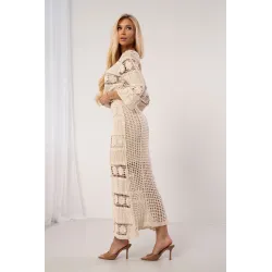 Ażurowy komplet boho z bluzką i spódnicą maxi