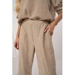 Komplet boho z bluzką i spodniami z ażurowym haftem