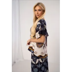 Komplet boho z bluzką z falbanami i spodniami w etniczny wzór