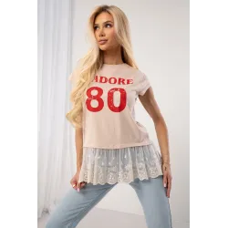 Bluzka z nadrukiem i tiulowym wykończeniem na dole