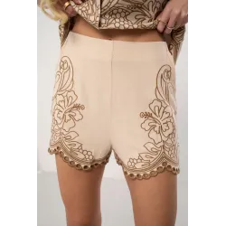 Komplet boho z koszulą i szortami z haftem