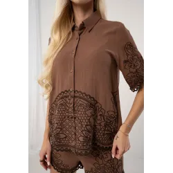 Komplet boho z koszulą i szortami z haftem