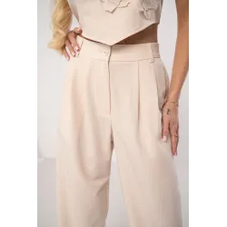 Komplet wizytowy z gorsetowym topem z kwiatami 3D i spodniami wide leg