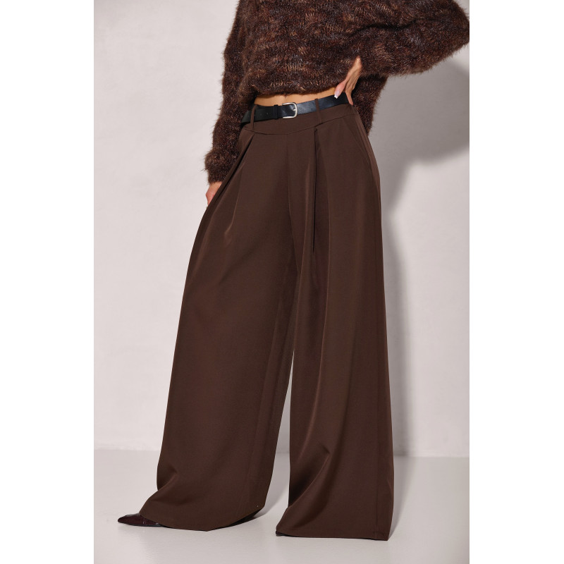 SZEROKIE SPODNIE Z ZAKŁADKAMI I PASKIEM