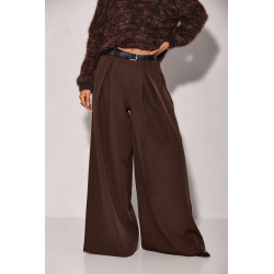 SZEROKIE SPODNIE Z ZAKŁADKAMI I PASKIEM