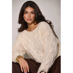 SWETER O WARKOCZOWYM SPLOCIE Z METALIZOWANĄ NICIĄ