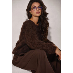 SWETER O WARKOCZOWYM SPLOCIE Z METALIZOWANĄ NICIĄ