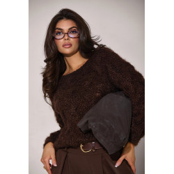 SWETER O WARKOCZOWYM SPLOCIE Z METALIZOWANĄ NICIĄ