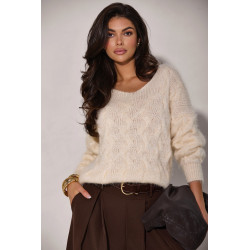 SWETER Z WARKOCZOWYM SPLOTEM I DEKOLTEM V