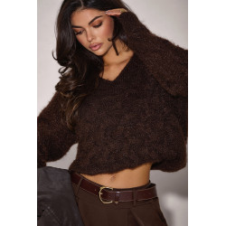 SWETER Z WARKOCZOWYM SPLOTEM I DEKOLTEM V