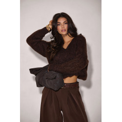 SWETER Z WARKOCZOWYM SPLOTEM I DEKOLTEM V