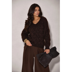 SWETER Z WARKOCZOWYM SPLOTEM I DEKOLTEM V