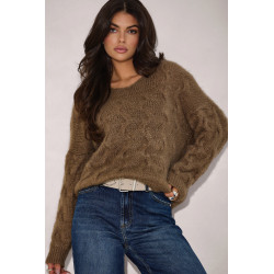 SWETER Z WARKOCZOWYM SPLOTEM I DEKOLTEM V
