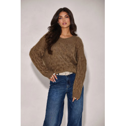 SWETER Z WARKOCZOWYM SPLOTEM I DEKOLTEM V