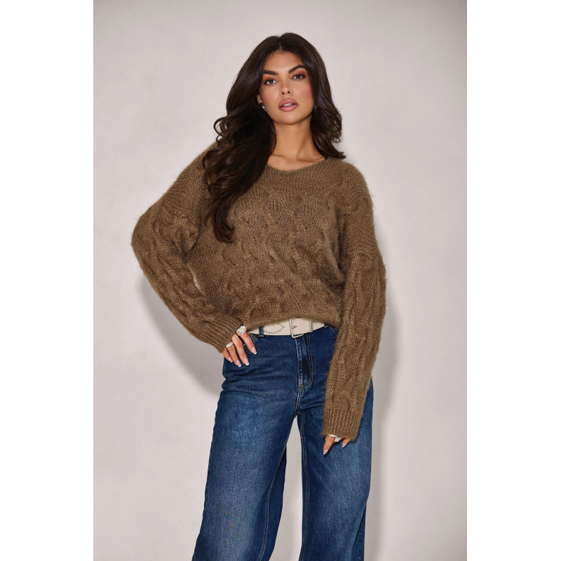 SWETER Z WARKOCZOWYM SPLOTEM I DEKOLTEM V