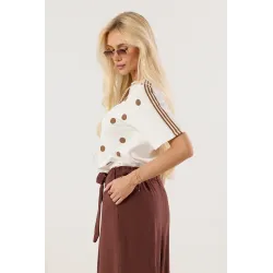 Bluzka oversize w kropki z lampasami na ramionach