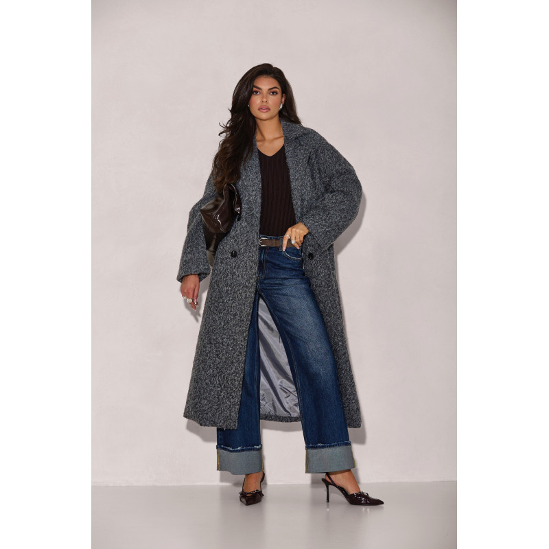 DŁUGI PŁASZCZ Z DWURZĘDOWYM ZAPIĘCIEM