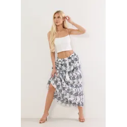 Spódnica maxi z haftem w kwiaty i ozdobnymi chwostami