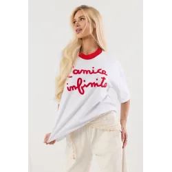 T-shirt z napisem i kontrastową lamówką