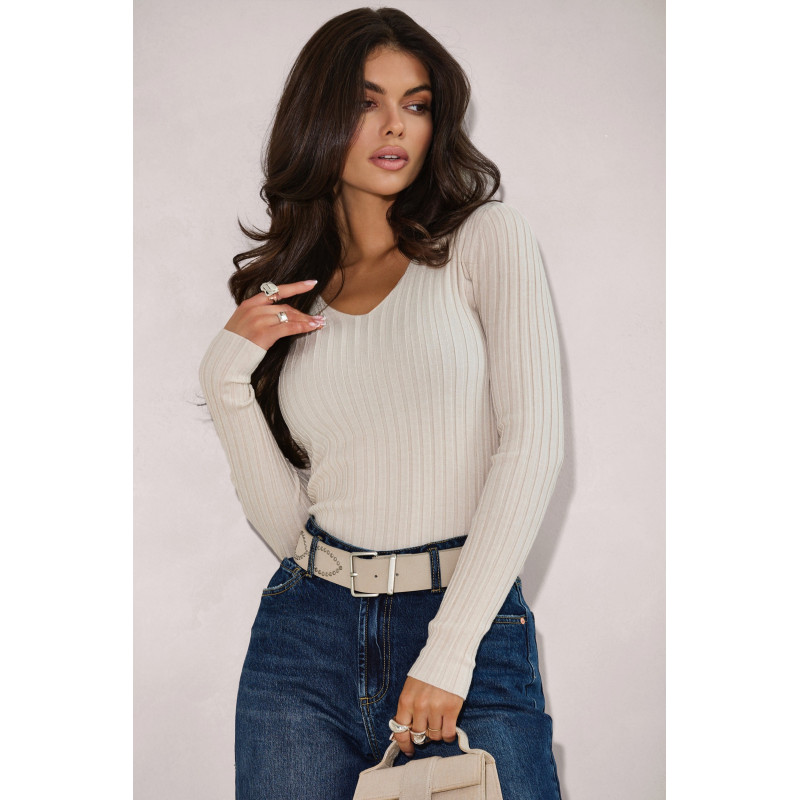 PRĄŻKOWANY SWETER Z DEKOTEM V