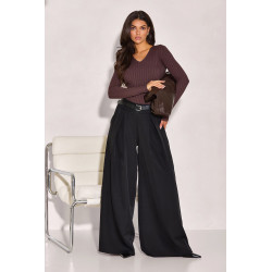 SZEROKIE SPODNIE Z ZAKŁADKAMI I PASKIEM