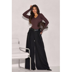 SZEROKIE SPODNIE Z ZAKŁADKAMI I PASKIEM