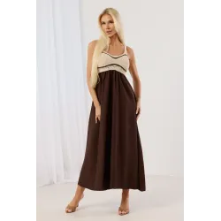 Sukienka maxi z dzianinową górą boho i gładką spódnicą