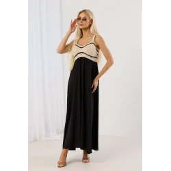 Sukienka maxi z dzianinową górą boho i gładką spódnicą
