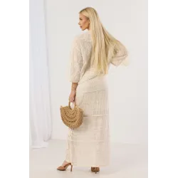 Ażurowy komplet boho z narzutką i spódnicą maxi z haftem