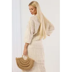 Ażurowy komplet boho z narzutką i spódnicą maxi z haftem