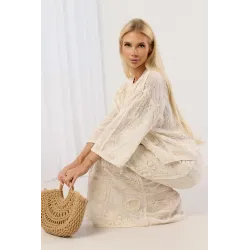Ażurowy komplet boho z narzutką i spódnicą maxi z haftem